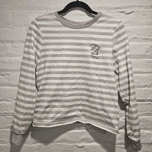 M.O.R.E. Striped Gray White Long Sleeve Fisherman French Cotton Shirt, Size M